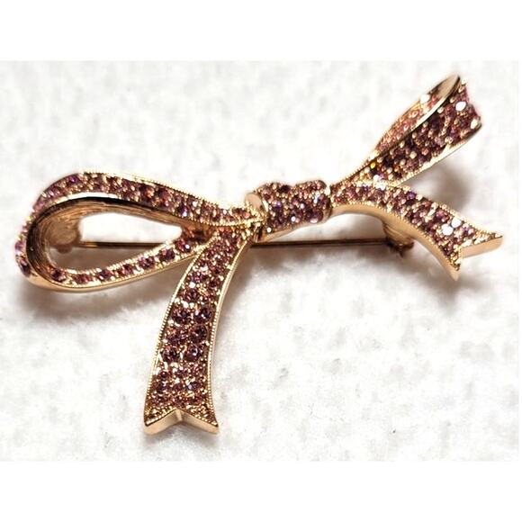Vtg Signed KJL Kenneth Jay Lane Pink Pave Rhinestone Ribbon Bow Brooch 2 3/4" - Picture 5 of 7